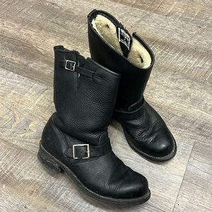 Frye Black Leather Combat Boots